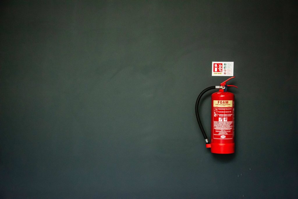 static caravan renovation; a fire extinguisher