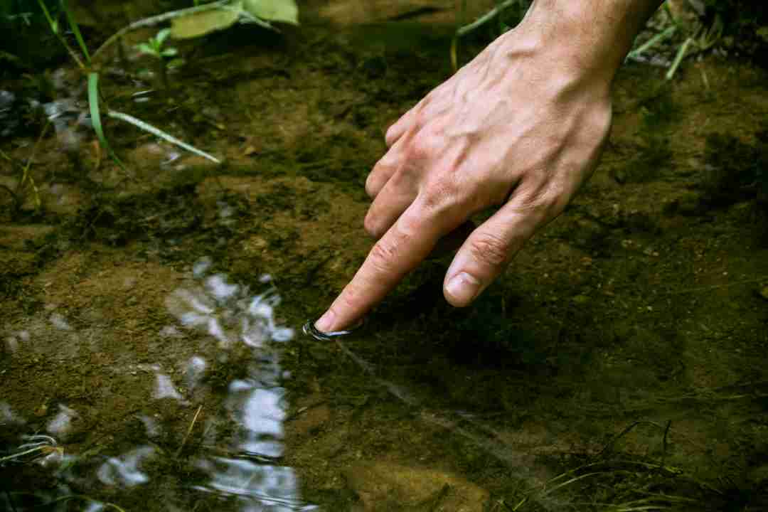pond aeration systems, a man touching pond water